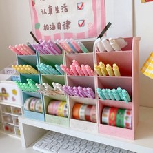 Hongliang Shop C Altın Tarzı Sevimli Macaron Renkli Masaüstü Kalem Tutucu Organizatör Kalem Makyaj Fırça Saklama Kutusu 4 Bölme Kozmetik Organizer Kutuları (Yurt Dışından)