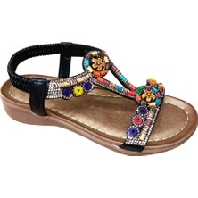 Guja 25Y150-1 Kadın Taşlı Düz Taban Comfort Sandalet Siyah