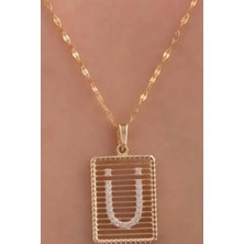 KRAFTIVA JEWELRY 14 Ayar Altın Ü Harf Telli Taşlı Kolye