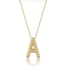 KRAFTIVA JEWELRY 14 Ayar Altın Sade Balon A Harf Zincir Kolye , Anneye Eşe Sevgiliye Hediye