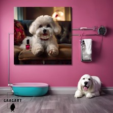 Tekli Kare Kanvas Pet Kuaför Pembe Oje Sürdüren Maltese Köpek