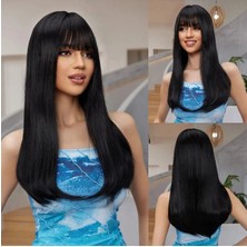 Fenomen Peruk  Orta Boy Yeni Vip Özel Siyah Peçremli Model