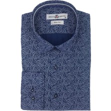 Emilio Cerutti Lacivert Desenli Slim Fit Uzun Kollu Erkek Gömlek
