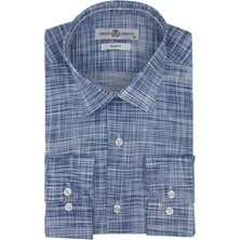 Indigo Beyaz Desenli Slim Fit Uzun Kollu Erkek Gömlek