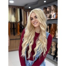 Platin Yoğun Dalgalı Vip Saç Peruk - Gerçek Saç Dokusunda