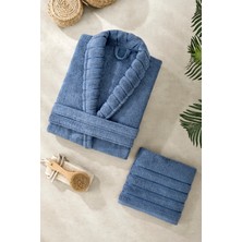 Bornoz - Havlu Seti Carla Indigo Mavi L/XL+50X90CM