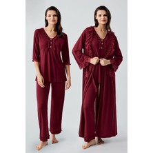Artış Collection Uzun Kollu Dantelli Düğmeli Esnek Viskoz Sabahlık Pijama Takım 17304