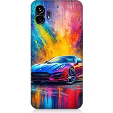 Teknomeg Nothing Phone 1 Uyumlu Renkli Spor Araba  Desenli Silikon Kılıf