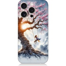 Teknomeg Apple iPhone 16 Pro Uyumlu Pembe Ağaç  Desenli Silikon Kılıf