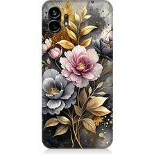 Teknomeg Nothing Phone 1 Uyumlu Altın Çiçekler  Desenli Silikon Kılıf