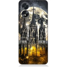 Teknomeg Oppo A38 Uyumlu Ay ve Katedral  Desenli Silikon Kılıf