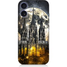 Teknomeg Apple iPhone 16 Uyumlu Ay ve Katedral  Desenli Silikon Kılıf