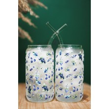 Caga Home Pinterest Bardak Blueberry Desenli Isıya Dayanıklı Borosilikat 2 Adet Cam Pipetli Sunum Bardağı