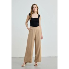 Gusto Beli Lastikli Bol Paça Pantolon - Camel