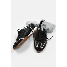 Nilufarr Gala Siyah Süet Hakiki Deri Fileli Kadın Sneaker