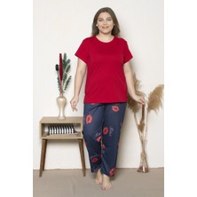 Büyük Beden Kırmızı Renkli Kisses Baskılı Kısa Kollu Battal Pijama Takımı B-8