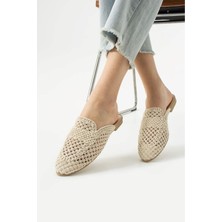 Albishoes Kadın Yazlık Hafif Rahat Terlik Önü Kapalı Hasır Dantel Örme Terlik Günlük Terlik