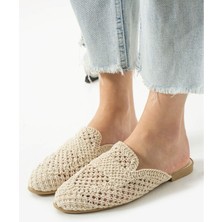 Albishoes Kadın Yazlık Hafif Rahat Terlik Önü Kapalı Hasır Dantel Örme Terlik Günlük Terlik