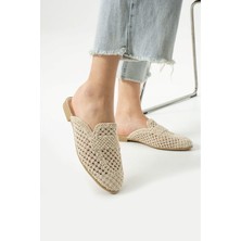 Albishoes Kadın Yazlık Hafif Rahat Terlik Önü Kapalı Hasır Dantel Örme Terlik Günlük Terlik