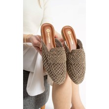 Albishoes Kadın Yazlık Hafif Rahat Terlik Önü Kapalı Hasır Dantel Örme Terlik Günlük Terlik