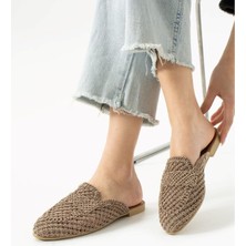 Albishoes Kadın Yazlık Hafif Rahat Terlik Önü Kapalı Hasır Dantel Örme Terlik Günlük Terlik