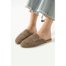 Albishoes Kadın Yazlık Hafif Rahat Terlik Önü Kapalı Hasır Dantel Örme Terlik Günlük Terlik