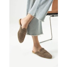 Albishoes Kadın Yazlık Hafif Rahat Terlik Önü Kapalı Hasır Dantel Örme Terlik Günlük Terlik