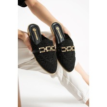 Albishoes Kadın Zincirli Terlik Önü Kapalı Hasır Dantel Örme Günlük Sandalet Terlik Yazlık Terlik