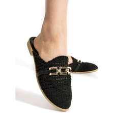 Albishoes Kadın Zincirli Terlik Önü Kapalı Hasır Dantel Örme Günlük Sandalet Terlik Yazlık Terlik