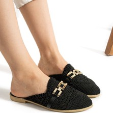 Albishoes Kadın Zincirli Terlik Önü Kapalı Hasır Dantel Örme Günlük Sandalet Terlik Yazlık Terlik