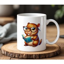 BB Design Kitap Okuyan Kapibara Tasarımlı Beyaz Seramik Baskılı Kupa Bardak 330 ml