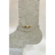 Gümüş Renk Küre Kalp Model Ezme ve Sf Zincir Çelik Halhal - 3277