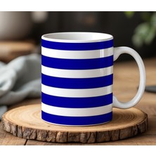 BB Design Lacivert Çizgi Tasarımlı Beyaz Seramik Baskılı Kupa Bardak 330 ml
