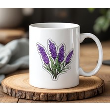 BB Design Mor Lavanta Tasarımlı Beyaz Seramik Baskılı Kupa Bardak 330 ml