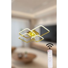 Ey Shop Modern 4'lü Kare Model Kumandalı 3 Renk (Beyaz & Sarı & Günışığı) LED Avize