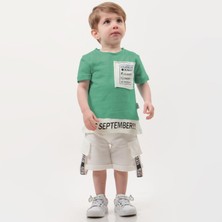 Erkek Bebek Rahat Pamuklu Tişört Cepli Şort Yeşil Alt Üst Takım