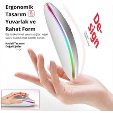 Polham Şarjlı Rgb Işıklı Çift Modlu Kablosuz Mouse, Laptop, Tablet, Telefon, Tv Uyumlu Mouse Süper Sessiz