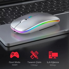 Polham Şarjlı Rgb Işıklı Çift Modlu Kablosuz Mouse, Laptop, Tablet, Telefon, Tv Uyumlu Mouse Süper Sessiz