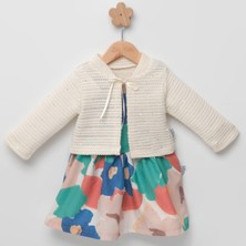 Kız Bebek Renkli Çiçekli Ip Askılı Dokuma Elbise Örme Hırkalı