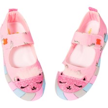 Casabony Pembe Kedi Kanvas 3D Kız Çocuk Babet Düz Tabanlı Nefes Alan Malzeme ile Rahat Kullanım