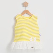 Kız Bebek Çizgi Detaylı Fırfırlı Fiyonklu Yazlık Elbise