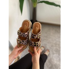 Kadın Firida Leopar Çift Bantlı Kapsül Detaylı  Kalın Taban Ortopedik  Sandalet Terlik K-100