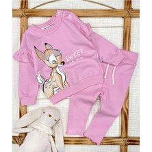 Kız Bebek Sevimli Geyik Desenli Pembe Alt Üst Takımı