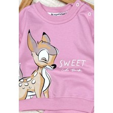 Kız Bebek Sevimli Geyik Desenli Pembe Alt Üst Takımı