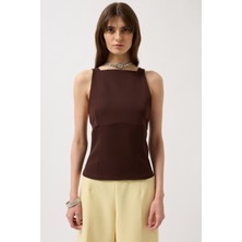 Sırt Kurdele Detay Kahverengi Bluz