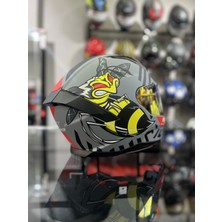 910 Arı Desen Kapalı Kask Gold Vizörlü
