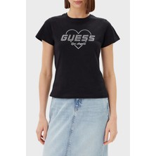 Guess Narciso Taşlı Logo Pamuklu Regular Fit T Shirt V5GI10K9RM1 Bayan T Shirt V5GI10 K9RM1 Jblk