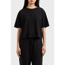 Armani Exchage  Pamuk Cropped Fit Bisiklet Yaka Taşlı Logolu T Shirt Bayan T Shirt XW000102 AF10359 UC001