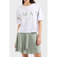 Armani Exchage  Pamuk Cropped Fit Bisiklet Yaka Logolu T Shirt Bayan T Shirt XW000520 AF10359 U0002