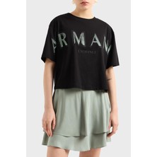 Armani Exchage  Pamuk Cropped Fit Bisiklet Yaka Logolu T Shirt Bayan T Shirt XW000520 AF10359 UC001